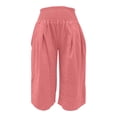 thumbnail image 5 of Cotton Linen Capri Pants for Women Lightweight Elastic Waist Loose Fit Wide Leg Cropped Pants with Pockets Womens Capris, 5 of 5