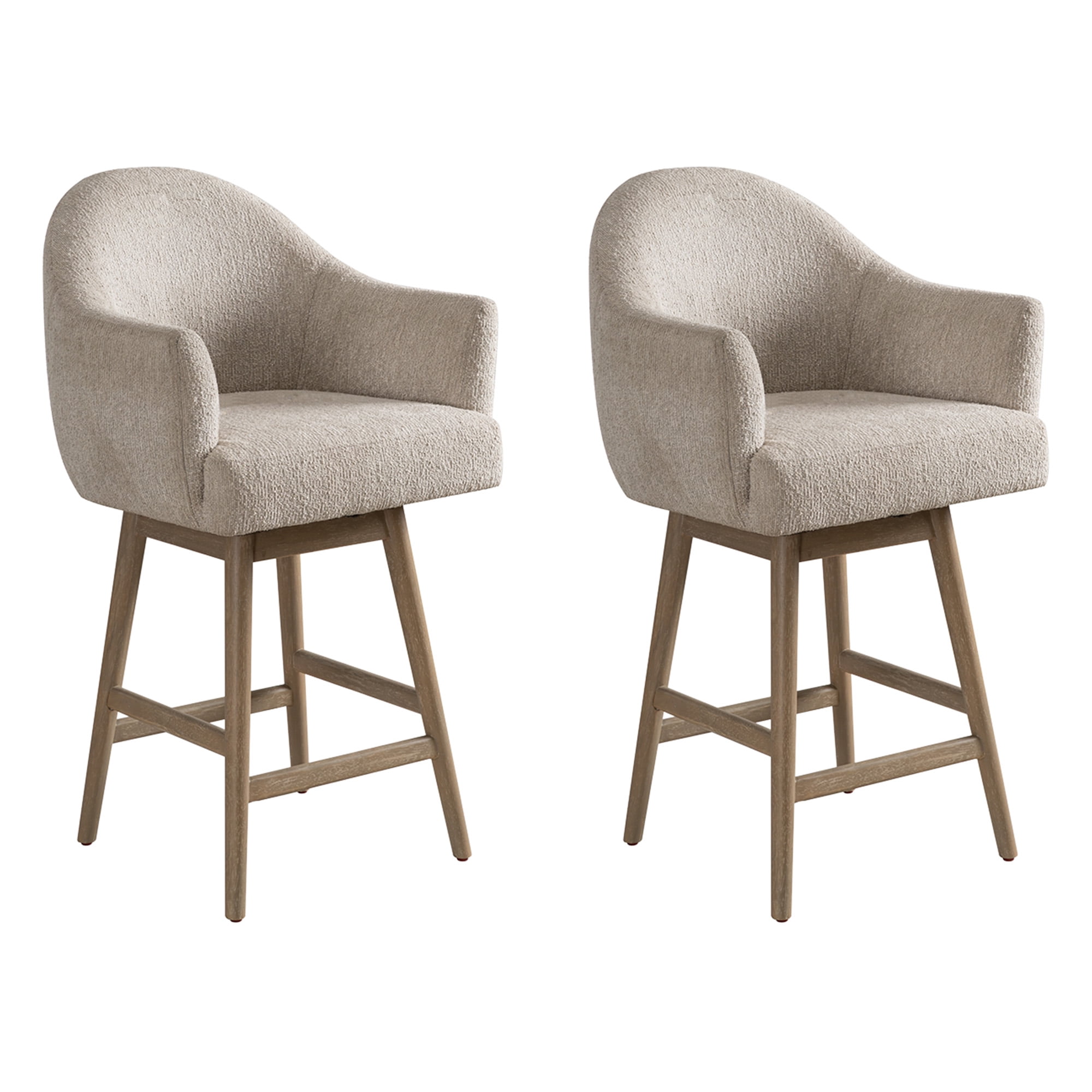 Jaxon Solid Wood Upholstered 26" Counter Height Swivel Barstool with Ancient Stone Fabric Seat - Set of 2