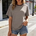 thumbnail image 2 of Bibifish Womens Basic Sports T-Shirts Summer Short Sleeve Crew Neck Timeless Monochrome Stripe Loose Fit Tee Laid Casual Outings Everyday Wear Tops, 2 of 5