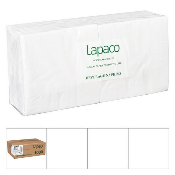Lapaco 501-100 2-Ply White Beverage Napkin - 1000 / CS