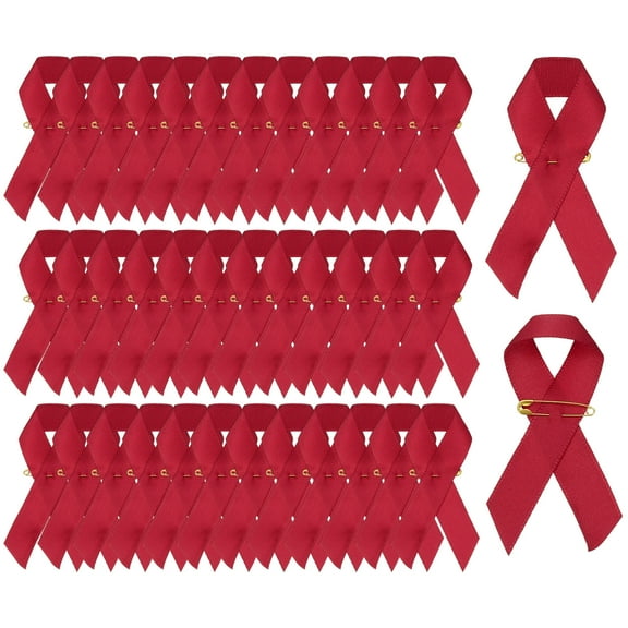 Uxcell Satin Awareness Ribbons with Pins for Charity Public Social Party Event - 100 Pcs & 3 Inch & Dark Red