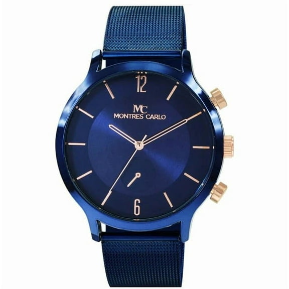 46mm Montres Carlo Men's Fashion Metal Mesh Band Luxury Analog Sport Dress Watch (Blue)