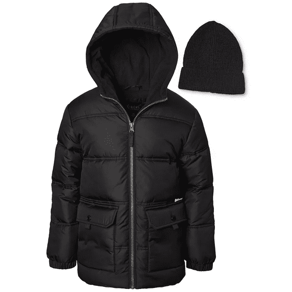 Ixtreme BLACK Big Boys Fleece-Lined Full-Zip Hooded Puffer Jacket, US 3T