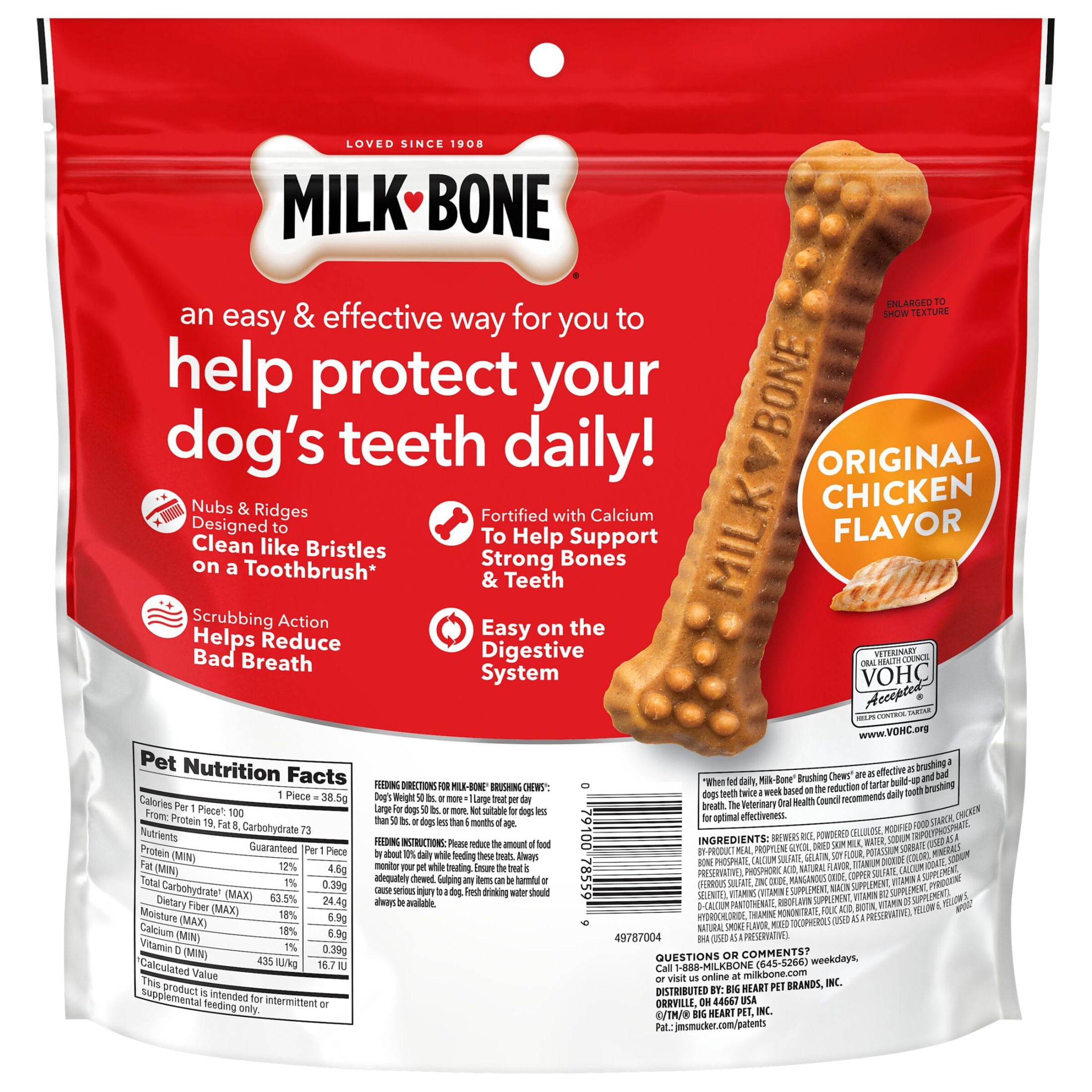 Milk Bone Brushing Chews Original Chicken Flavor Daily Dental Dog Treats, Large, 24.2 oz Bag