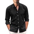 thumbnail image 4 of xiaxaixu Men Casual Shirt, Long Sleeve Stand Neck Buttons Solid Color Loose Party Street Spring Summer Tops, 4 of 5
