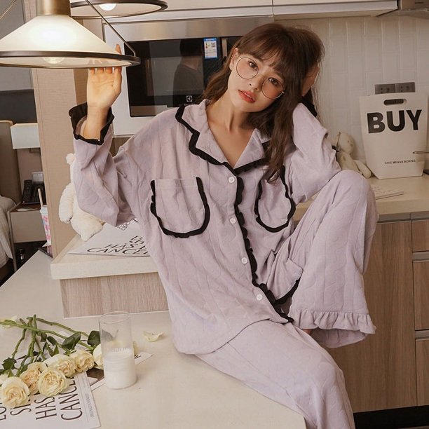 Pijamas de manga larga con estampado Simple para mujer, ropa de casa cómoda y transpirable, pantalones largos