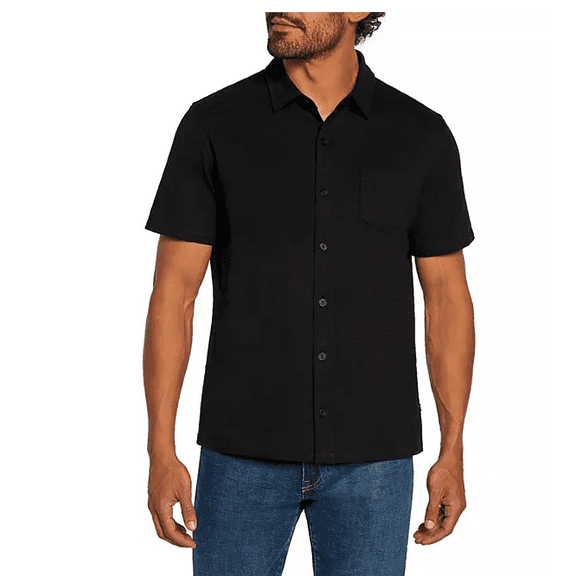 Gap Men's Short Sleeve Knit Button Down Shirt True Black Medium