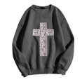 thumbnail image 4 of Chandail en Molleton à Col Rond pour Femmes Imprimé Los Angeles Automne Col Rond Manches Longues Chandail en Molleton Oversize Chandail avec Design à Épaules Tombantes Chandail Femme Gris P, 4 of 4
