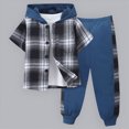 thumbnail image 2 of Kids Toddler Boys 2 Piece Summer Outfit Plaid Color Front Button Down Hoodie Top and Jogger Sweatpants Sets Kaprioy, 2 of 9