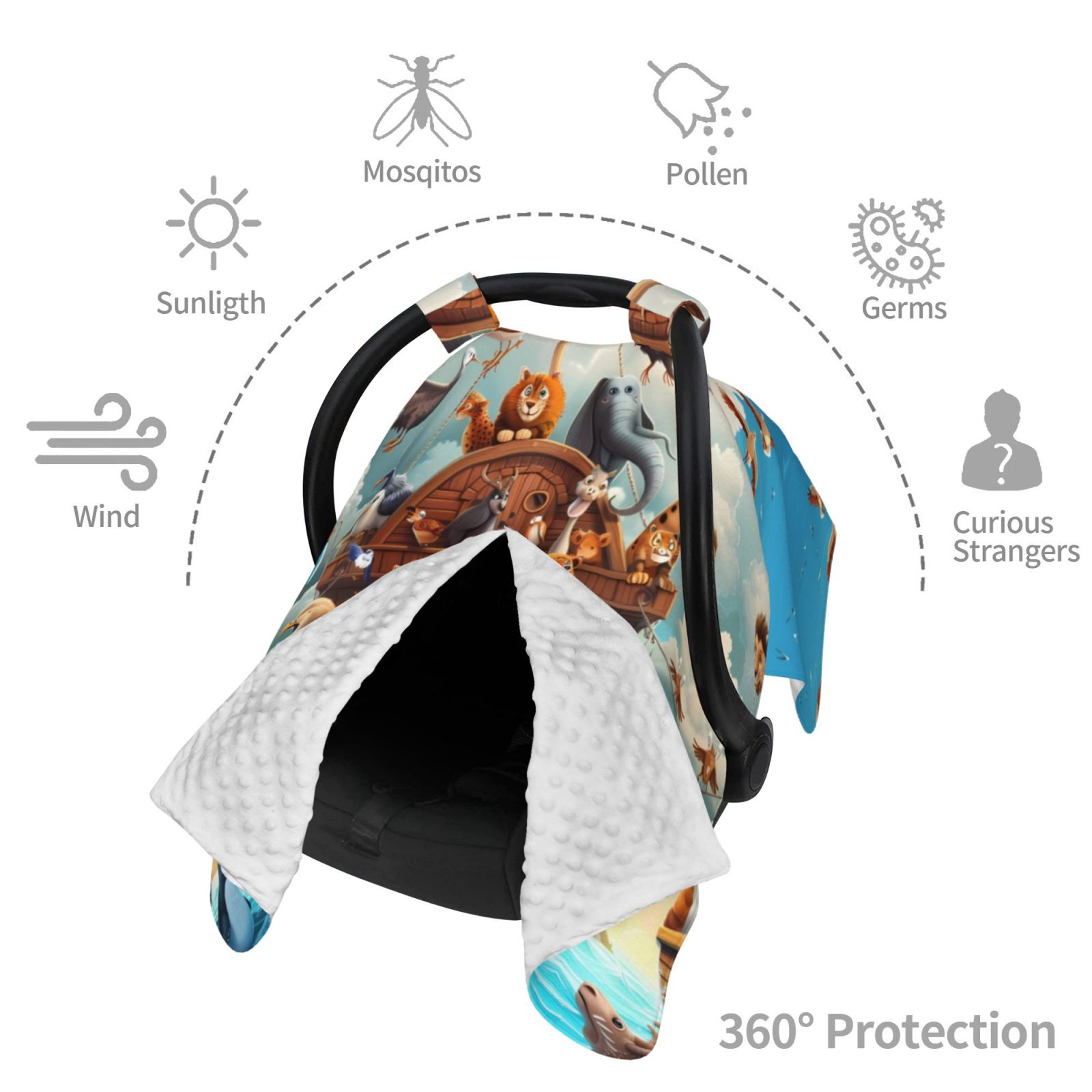 Car Seat Cover Baby - Animal Filled Noahs Ark Breathable Infant Car Seat Cover for Baby Carseat, Lightweight Comfort Baby Essentials Must Haves Newborn Stuff for Girl Boy