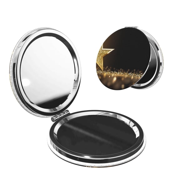 Kdxio Gold Glittering Stars Pocket Mirror, 1X/2X Travel Makeup Mirror 2-Sided Folding Small Mirror Portable Double-Sided Magnifying Cosmetic Mirror for Gift-Round Shape