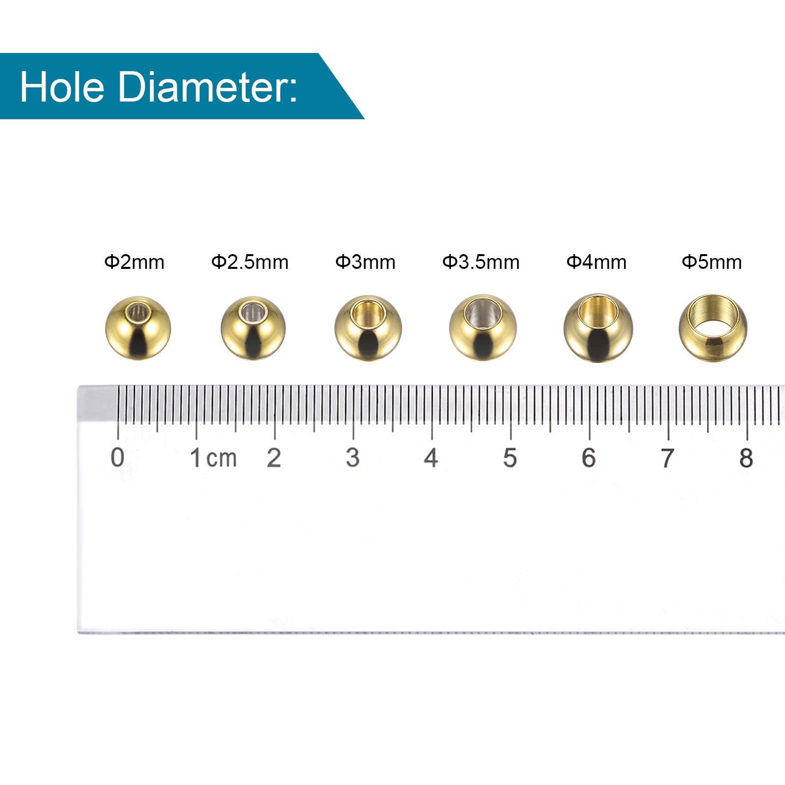 Lot De 10 Perles En Acier Inoxydable 8mm, Trou 3mm - Ton Or, Pour Création De Bijoux DIY