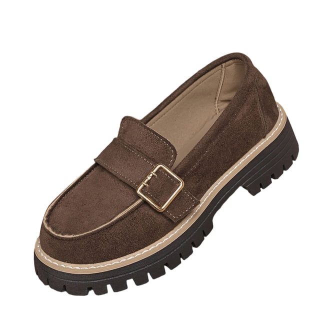 WLOELOEW Mocassins à Plateforme en Suède Floqué pour Femmes, Chaussures à Enfiler à Bout Rond pour Tenue Décontractée, Coupe Grand, Offertes en Taille Us 7 (Longueur du Pied : 9,65 Pouces)