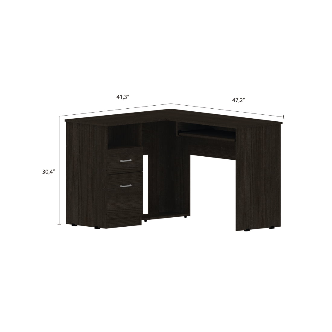 Miekor Furniture Mix L-Shaped Desk, Keyboard Tray, Two Drawers, Single Open Shelf -Black 1961