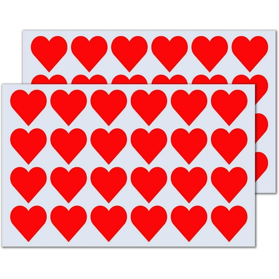 1200 Pack, 1" Red Heart Stickers Labels - 50 Sheets