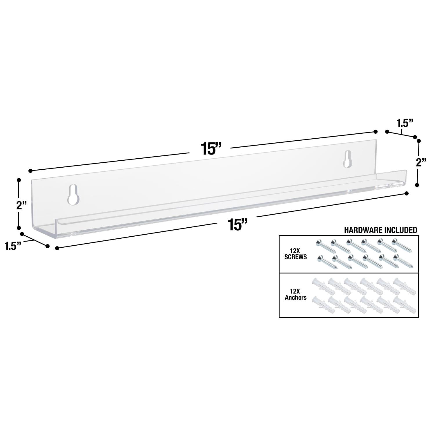 Sorbus Clear Acrylic Floating Wall Shelves 6 Pack, 15" Storage Shelves for Home Organization
