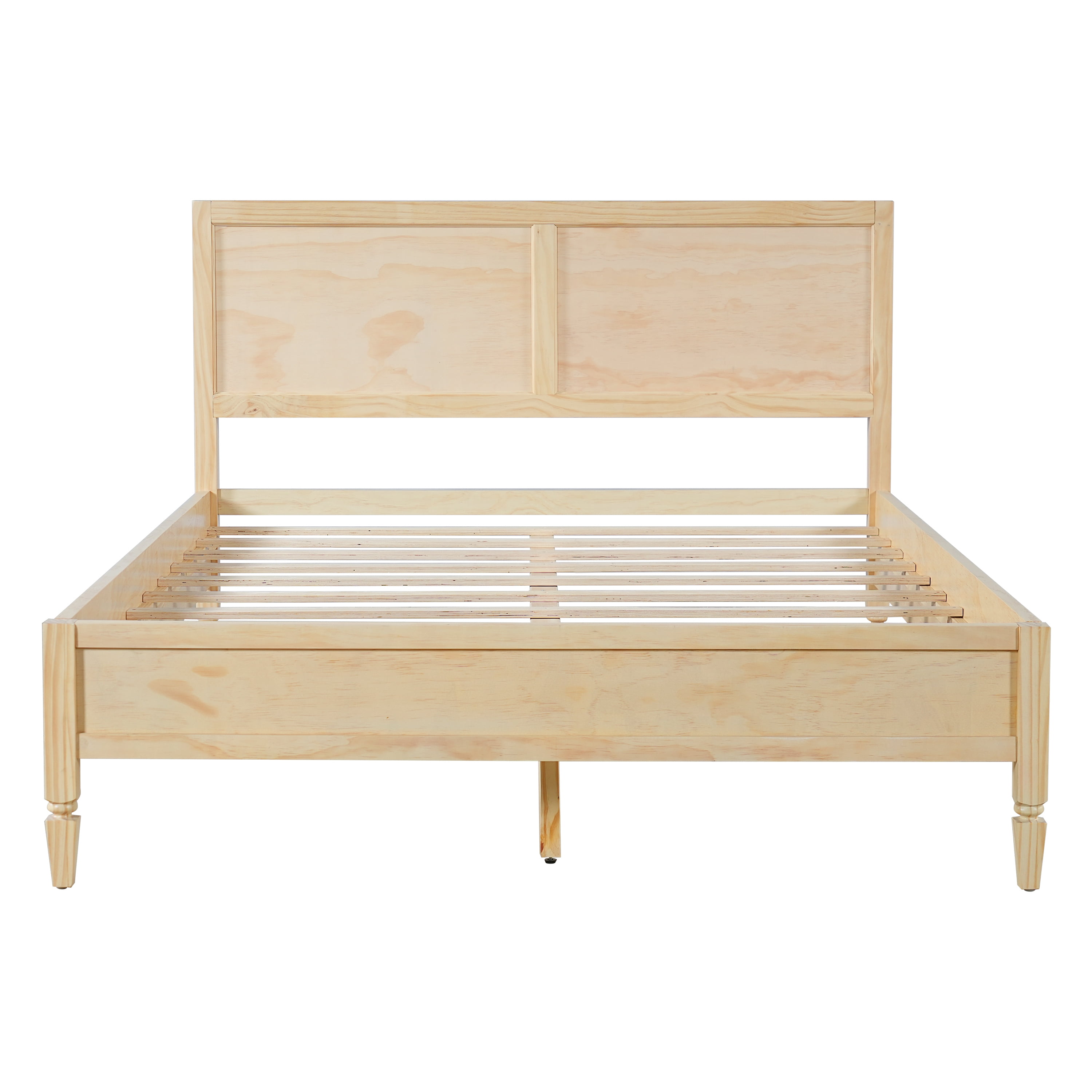 Euroco Wood Queen Size Platform Bed with Panel Headboard, No Box Spring Needed, Natural