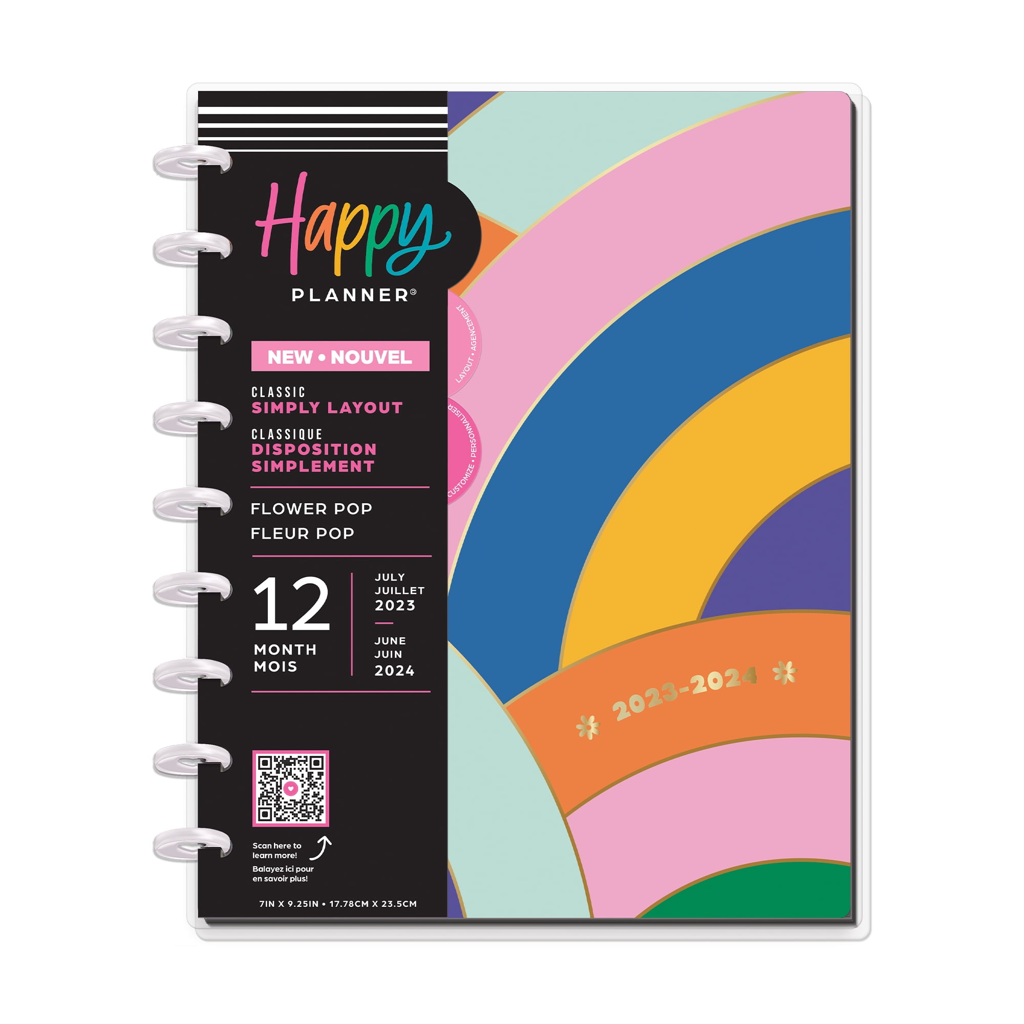 Simply by Happy Planner, Monthly Weekly Planner, Flower Pop, 8.8 x 9.8, July 2023 - June 2024