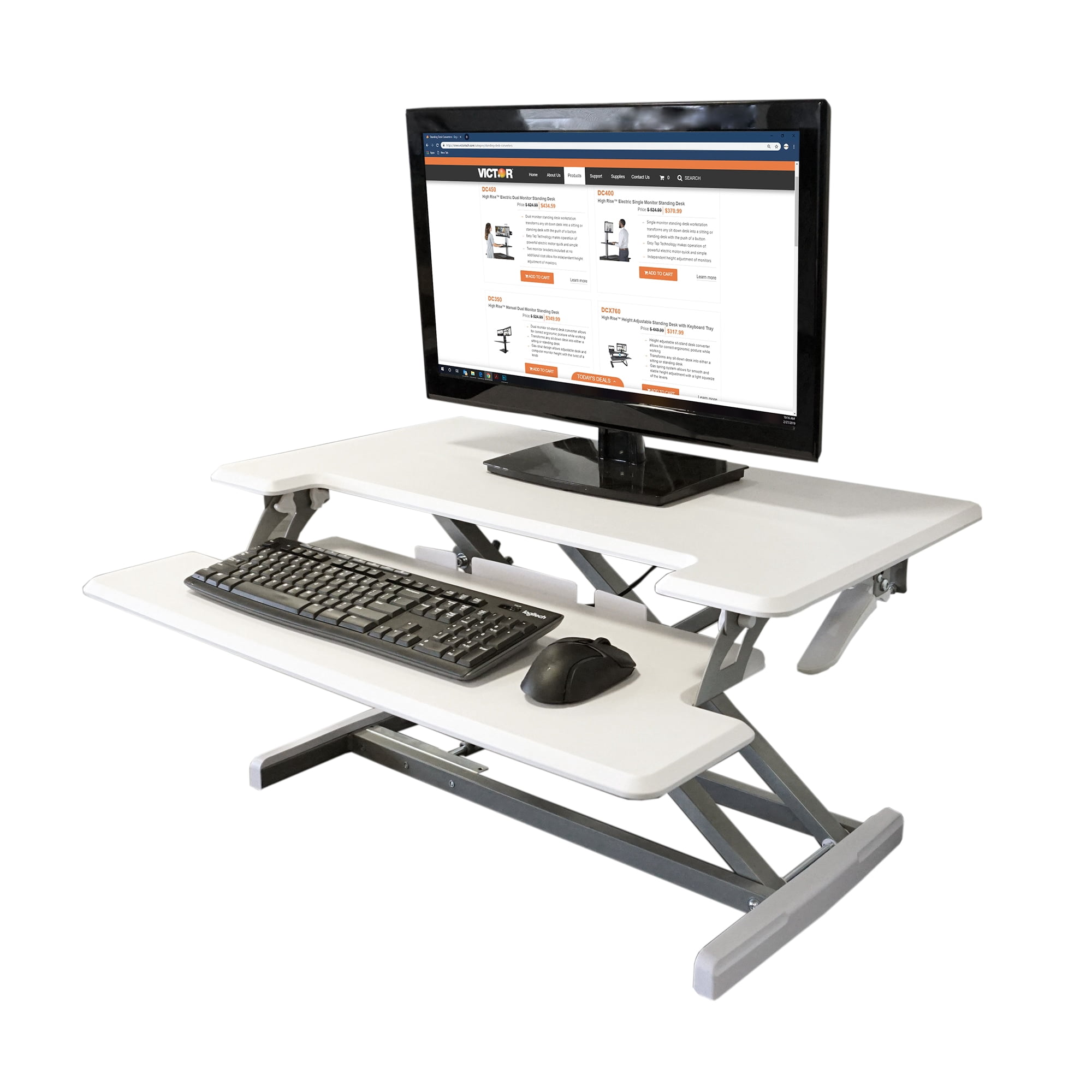 Victor High Rise Height Adjustable Compact Standing Desk with Keyboard Tray