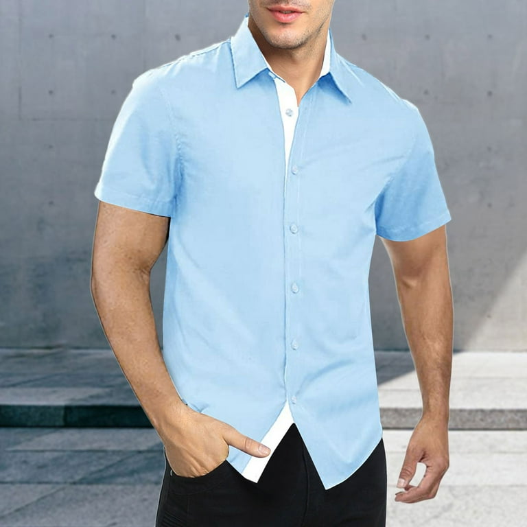 adviicd Mens Shirts Casual Stylish Mens Guayabera Shirts Linen Short Sleeve  Button Down Casual Beach Cuban Camp Mexican Shirt for Men Blue L 
