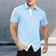 thumbnail image 5 of Camisas Vaqueras Para Hombre XXL Camisa casual de moda de lino para hombre con botones de manga corta a juego de color de solapa de verano (Blue, XXL), 5 of 7