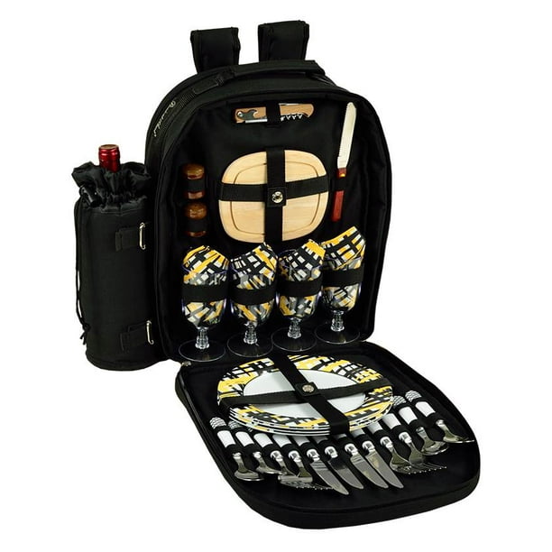 Deluxe Equipped 4Person Picnic Backpack in Black