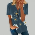 thumbnail image 1 of Hauts d'Été pour Femmes Grande Taille à Manches Courtes Mode pour Femmes Ample Confortable Col en V à Fermeture Éclair Imprimé Haut à Manches Courtes Blouse T-Shirt à Col en V pour Femmes en Liquidation, 1 of 5