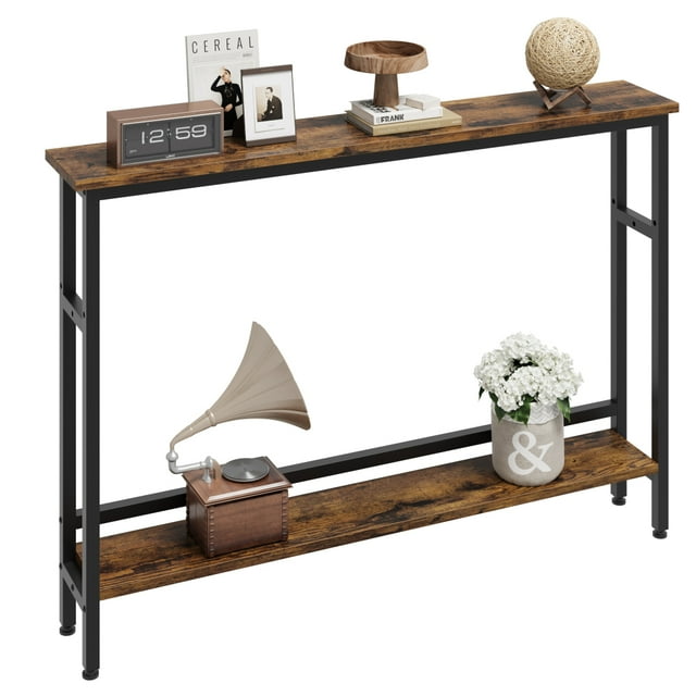 Veecom Table Étroite de 5,9 Pouces pour Sofa, Table Console Mince à 2 Niveaux avec Tablette Ajustable, Table Mince derrière le Canapé