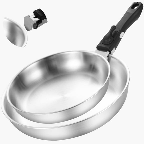 Tri-ply Stainless Steel 8.5-12 Inch Sauté Pans,Deep Frying Pan Set,Pots and Pans for Home & RV Camping,Induction Pans,Detachable Handle Kitchen Cookware,Dishwasher and Oven Safe.