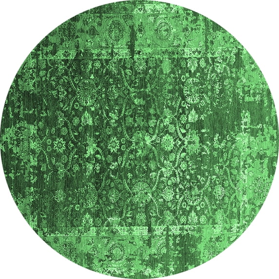 Ahgly Company Indoor Round Oriental Emerald Green Industrial Area Rugs, 4' Round