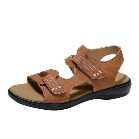 

QYZEU Womens Sandals Dressy Fashion Leopard Print Leather Open Toe Platform Sandals Solid Color Causal Sandals Hook Loop Beach Shoes with Arch Support Brown 40
