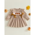 thumbnail image 5 of Toddler Baby Girls Thanksgiving Outfit Turkey Bow Ruffle Smocked Dress Long Sleeve Plaid A-line Dress Fall Clothes 6M-5T, 5 of 9