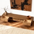 thumbnail image 6 of 78.7" Mid-Century Modern Floating TV Stand, Solid Wood Frame Media Console, No-Assembly Entertainment Center with Drawers & Slatted Door Storage for Living Room, Walnut, 6 of 6