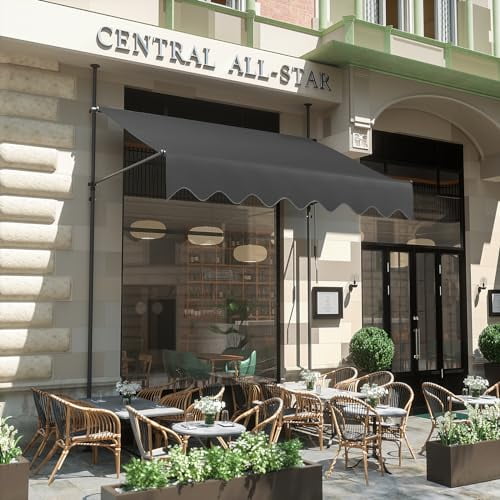 LIFERUN Manual Retractable Awning, 138" x 118" NO Drilling Outdoor Retractable Patio Awning, Angle & Height Adjustable, Made of Polyester with UV Protection - Ideal for Any Window