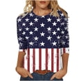 thumbnail image 2 of Xdegoge USA Vintage American Flag Stars Stripes Color Block T Shirt for Women Three Quarter Sleeve Crewneck Casual 4th of July Patriotic Summer Holiday Tees Tops, 2 of 5