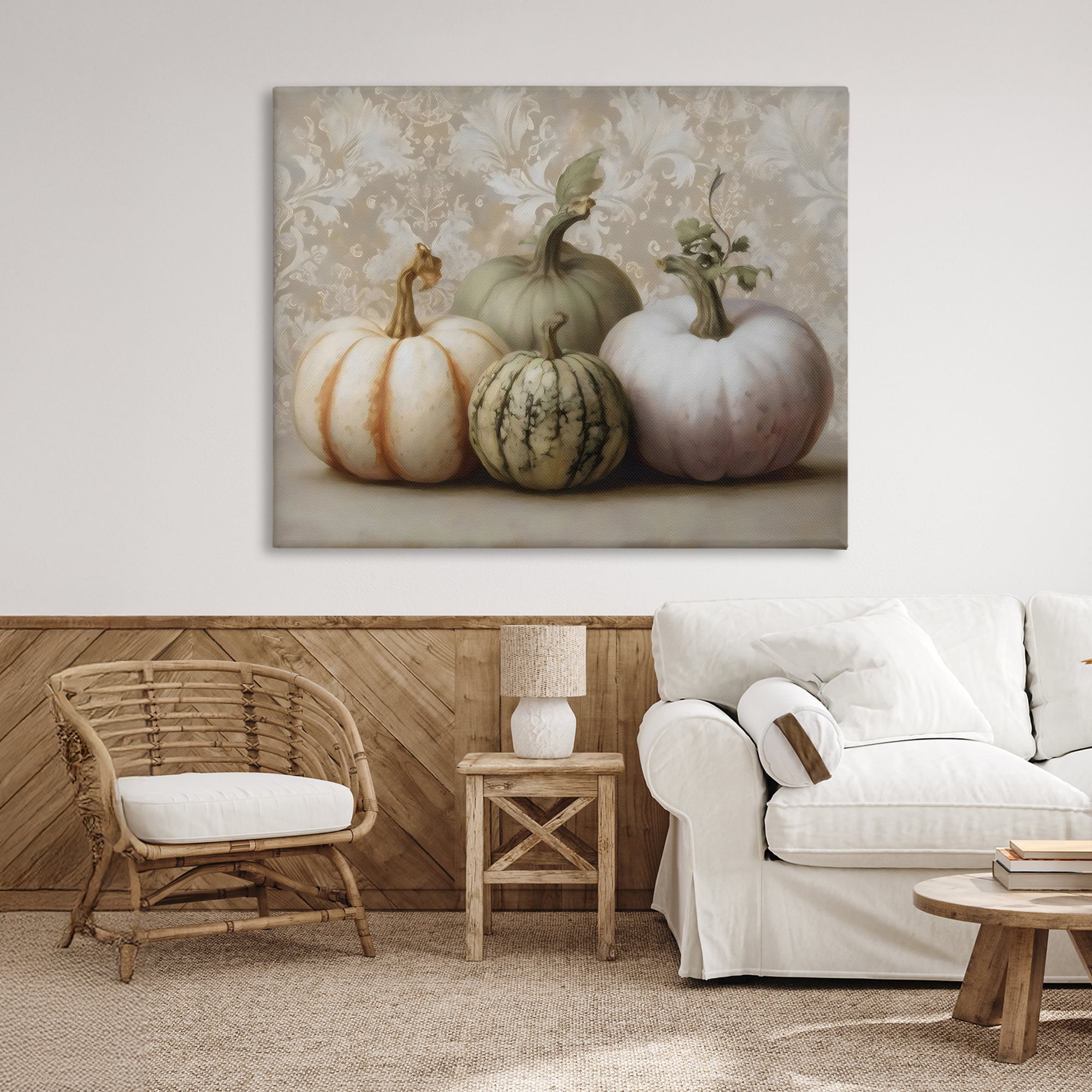 Stupell Industries Pastel Gourds on Vintage Pattern Canvas Wall Art, design by Arlington Prints