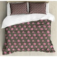 thumbnail image 1 of Dark Pink Duvet Cover Set King Size, Charming Rose Silhouettes on an Ornamental Background, Decorative 3 Piece Bedding Set with 2 Pillow Shams, Dark Tan Dark Sepia Dark Magenta Pink, by Ambesonne, 1 of 3