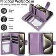 thumbnail image 5 of Allytechgroup Wallet Case for Apple iPhone 14 Pro, Multiple Cards Slots Zipper Pocket PU Leather with Stylish Pattern Hand Strap Flip Cover Phone Case for iPhone 14 Pro, Purple, 5 of 7