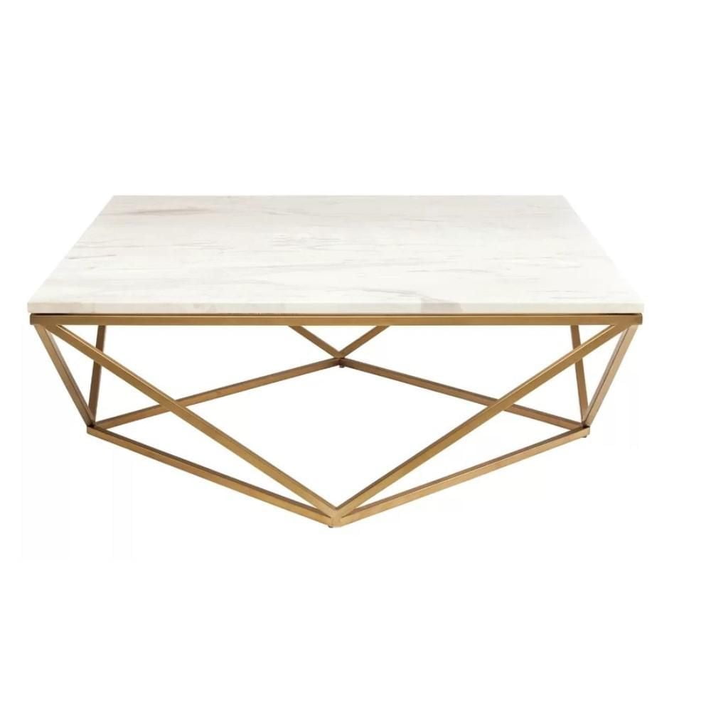 Table basse moderne Beene avec plateau en imitation marbre et cadre en métal inoxydable doré