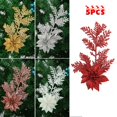 thumbnail image 3 of 5Pcs Christmas Poinsettia Glitter Flower Pine Branches Tree Hanging Party Decor, 3 of 4