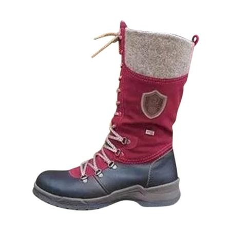 

KBKYBUYZ Womens Flats Lace-Up Leather Round Toe Low-heeled Keep Warm Shoes Knight Boots