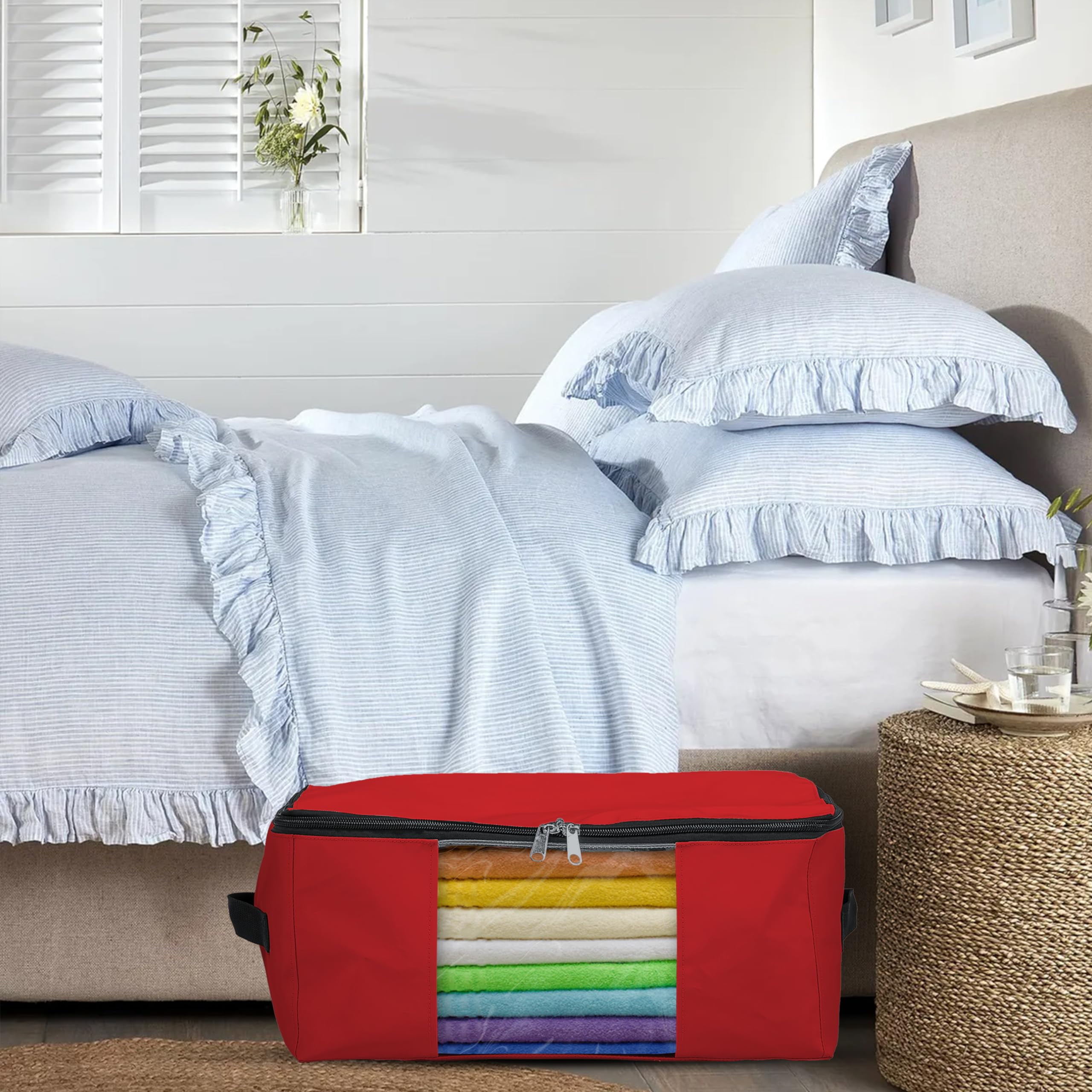 COVERS&ALL Storage Bags, 90 litres Large size, Made of 18 Oz Waterproof, UV-Resistant & Tear-Proof Cover Max Fabric, Multipurpose for Indoors/Outdoors (23"L x 17"W x 14"H Inches, Red, Pack of 3)
