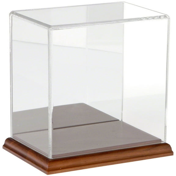 Plymor Clear Acrylic Display Case with Hardwood Base (Mirror Back), 6" W x 4" D x 6" H
