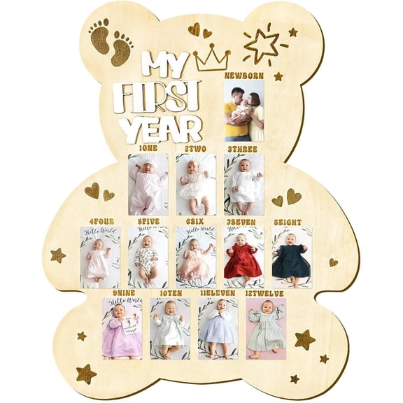 My First Year Photo Frame Baby Milestone Board, 12 Month Picture Frame For Baby First Year Calendar 1st Birthday Decorations Newborn Keepsakes