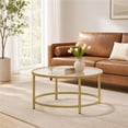 thumbnail image 3 of Alden Design 18"H Modern Round Glass-Top Coffee Table for Living Room, Gold, 3 of 10