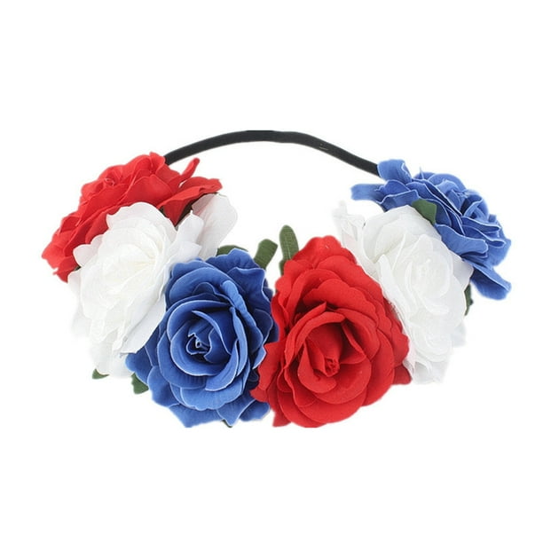 Gecorid British Flag Color Flower Headband | UK Flags Patriotic Hair Accessories for Women | Red Blue White Flowers Hairband, Party Wedding Supply Gecorid British Flag Color Flower Headband | UK Flags Patriotic Hair Accessories for Women | Red Blue White Flowers Hairband, Party Wedding Supply