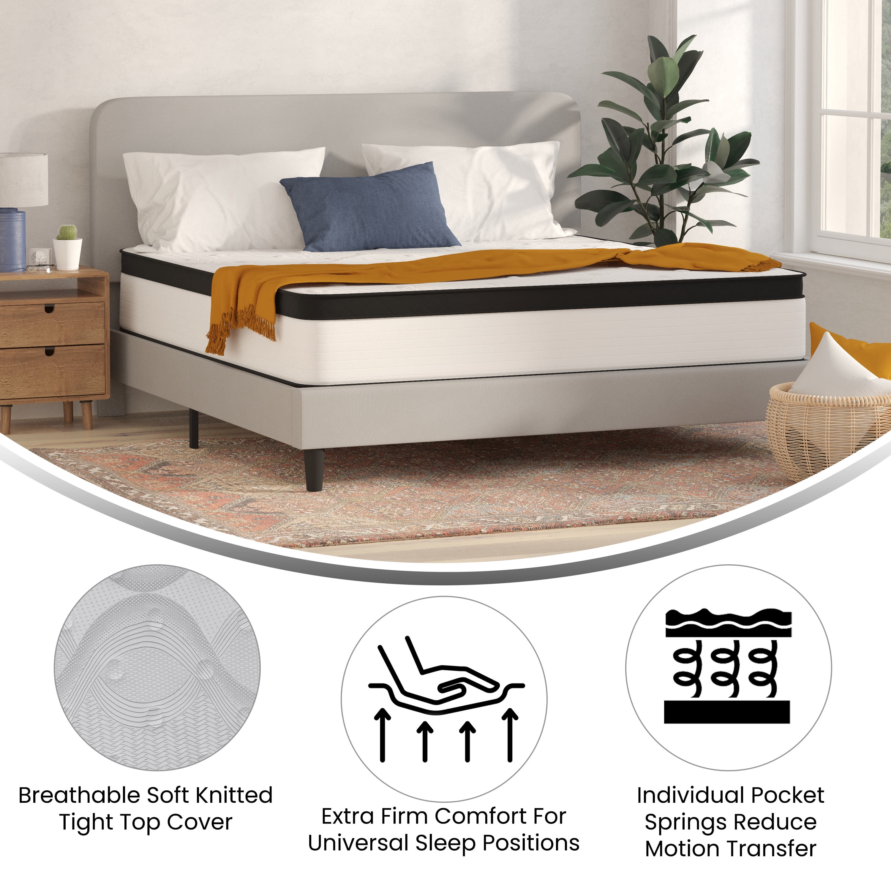Emma + Oliver 12" Hybrid Extra Firm Foam and Spring Hybrid Mattress In A Box, King