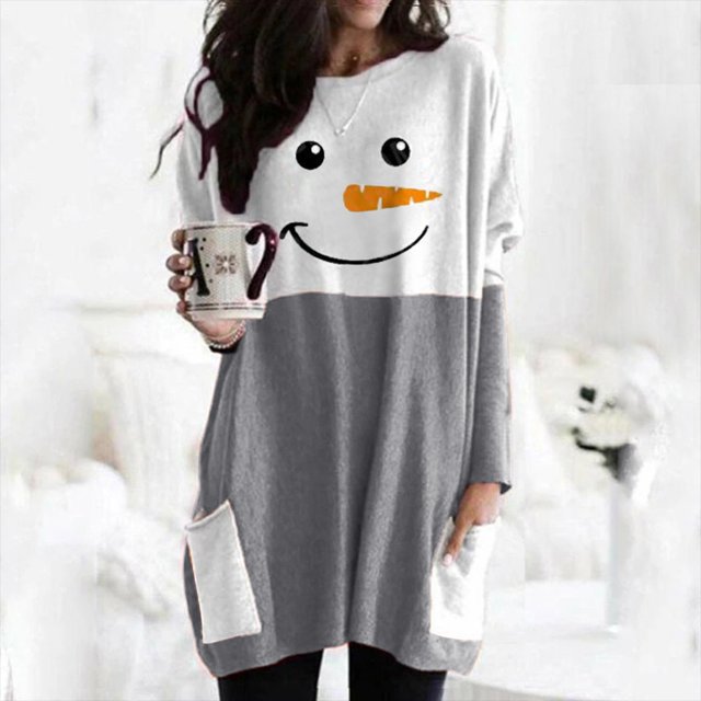 Pntutb - Camiseta de manga larga para mujer con cuello redondo y estampado navideño Pntutb Pntutb-5103