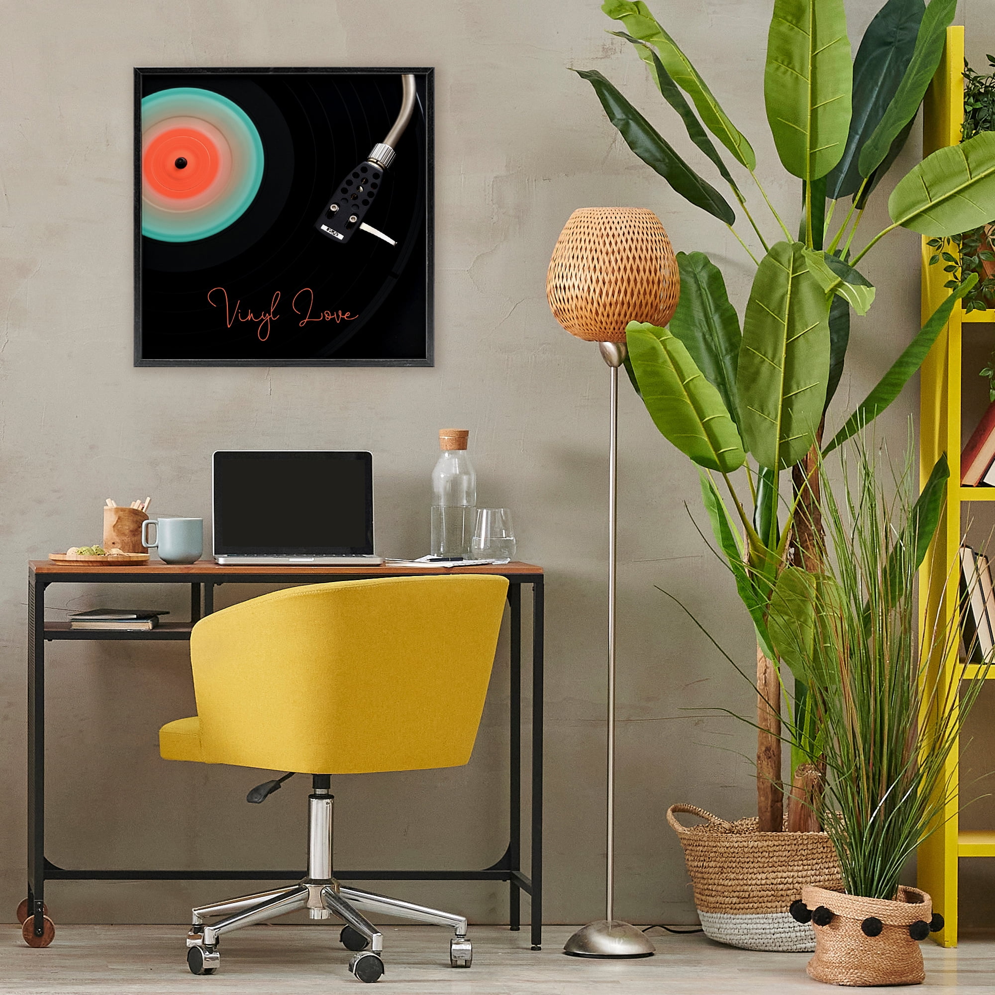 Stupell Industries Spinning Record Vinyl Love Black Framed Giclee Art, design by Tom Quartermaine