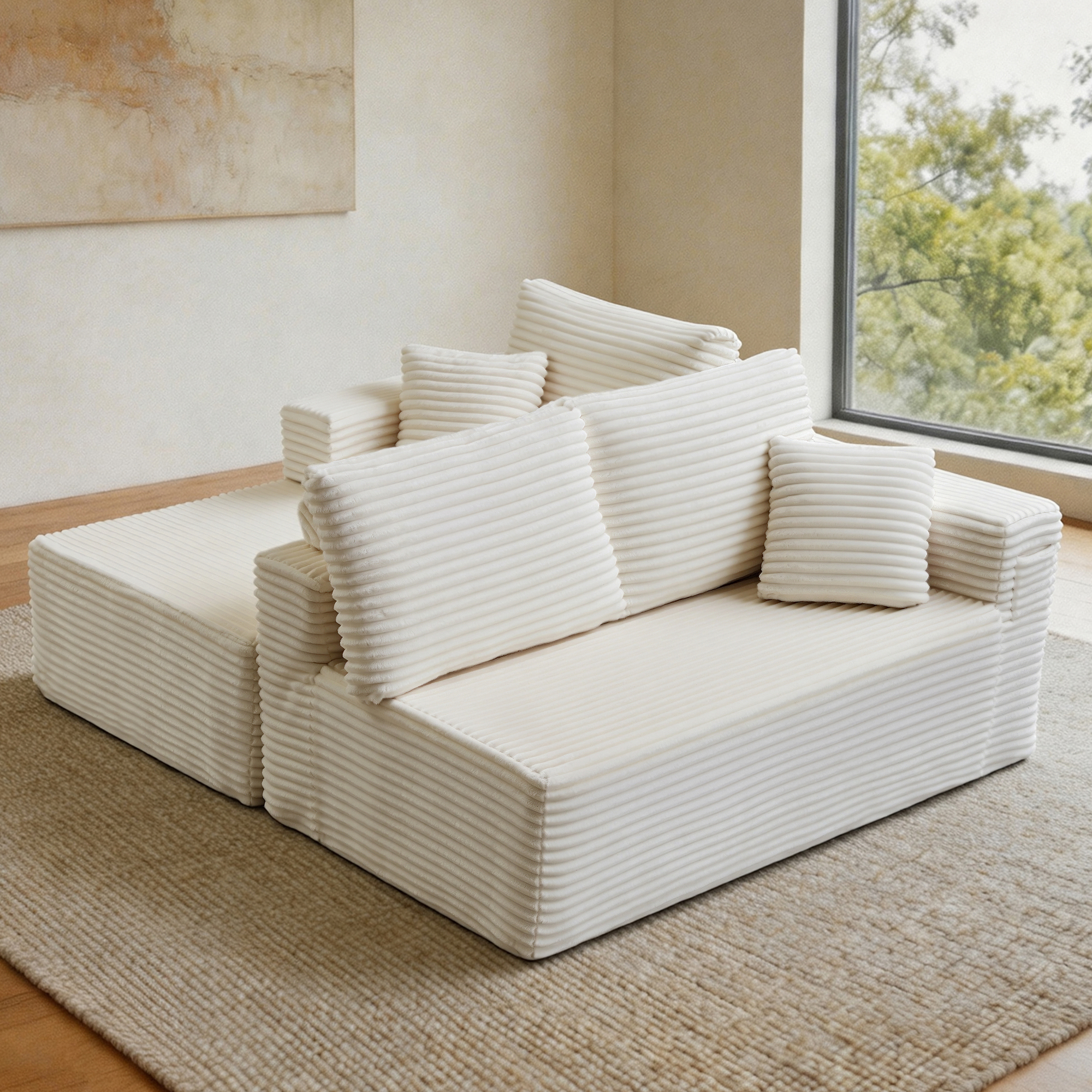 HOQBN 100.39" Cloud Sectional Couch with L-Shape Chaise,Modern Modular Sofa with Deep Seat,No Assembly Required,Compressed Packaging for Living Room Beige